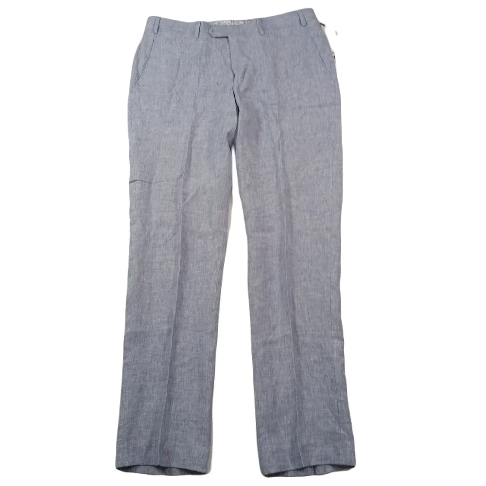 Bar III Slim-Fit Linen Dress Pants Mens 32x30 Light Blue NEW